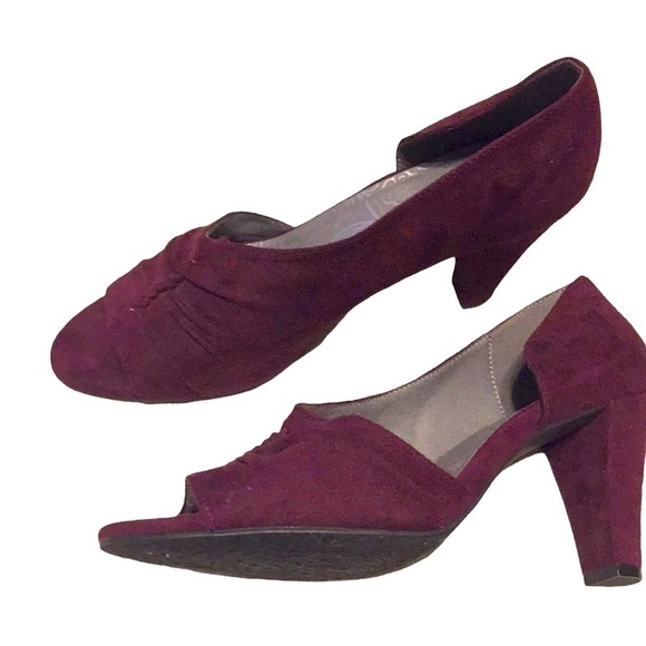 Suede Burgundy wine Open Toe open inside Pump fall trend jewel tone holidays 8.5 - Picture 1 of 8